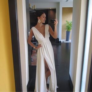Lulu's White Maxi Dress with Plunging Neckline